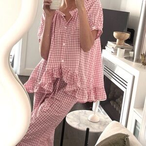 Chic Pink Checkered Women's Pajama Set